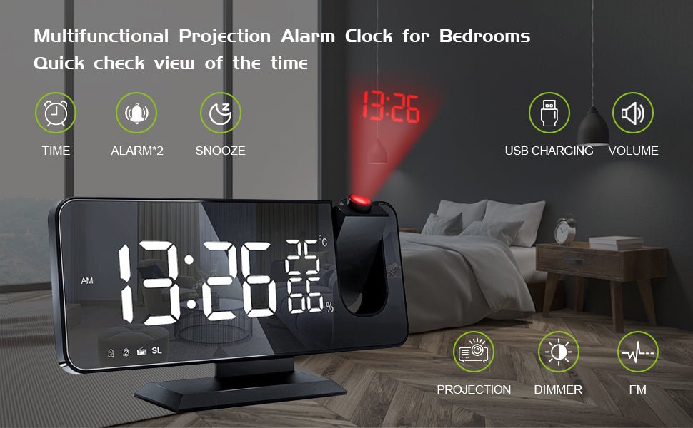 LED Projection Digital Alarm Clock Phone Charger - ShoporaX