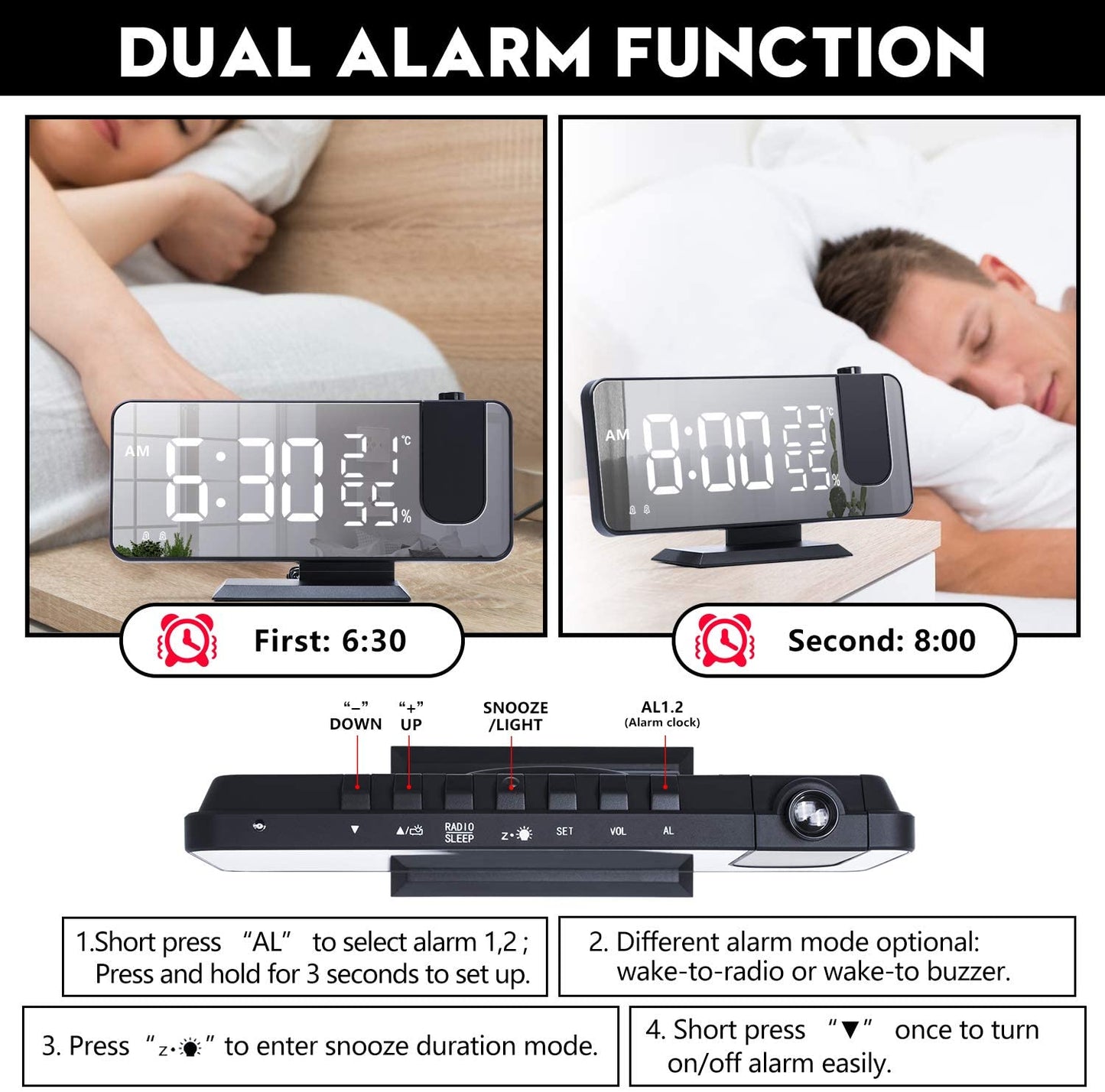 LED Projection Digital Alarm Clock Phone Charger - ShoporaX
