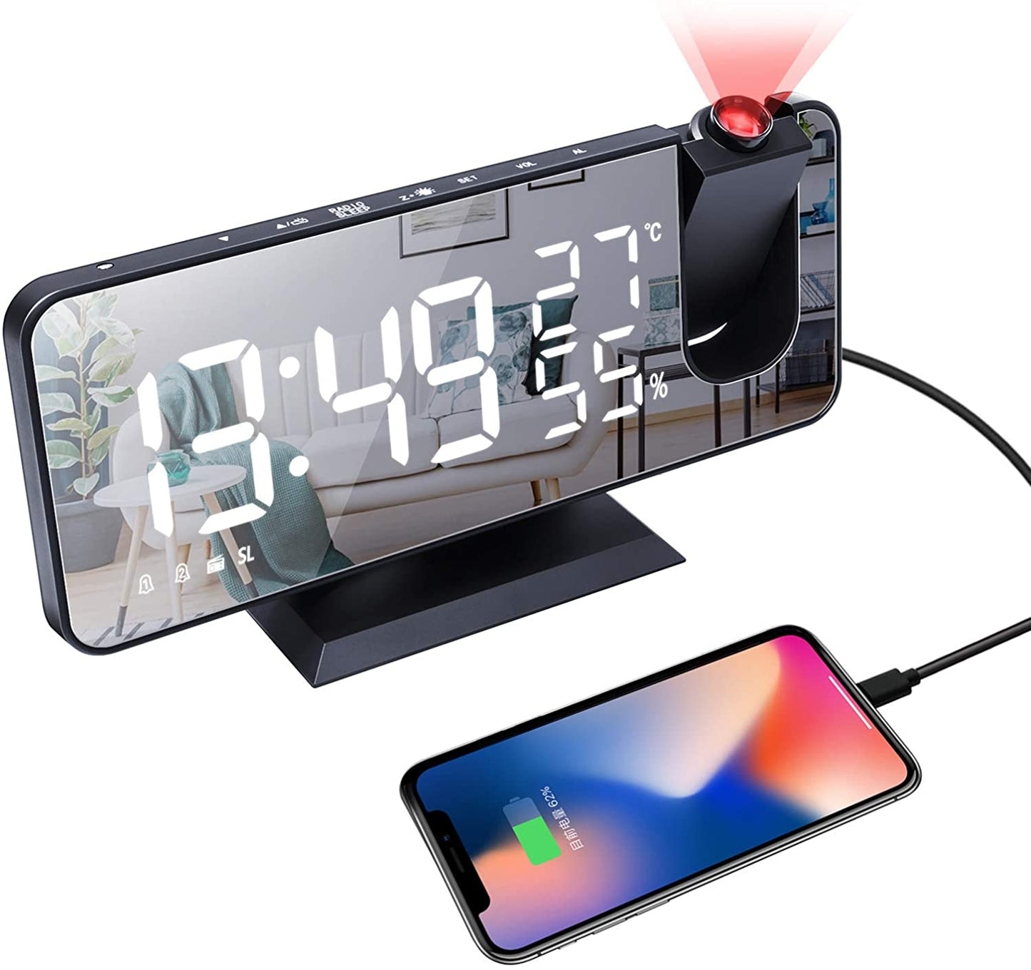 LED Projection Digital Alarm Clock Phone Charger - ShoporaX