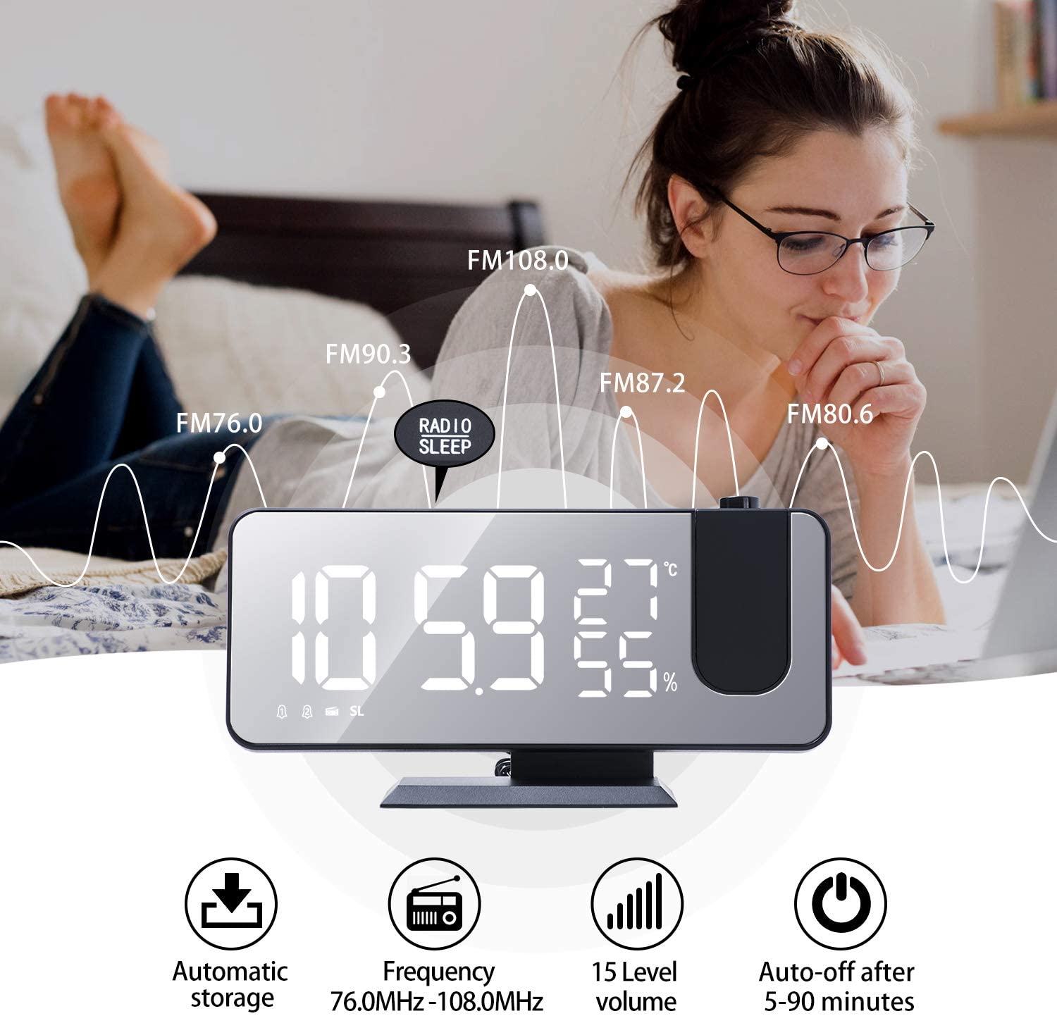 LED Projection Digital Alarm Clock Phone Charger - ShoporaX